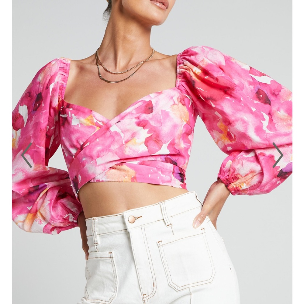 Floral Pink Wrap Top - Picture 4 of 4